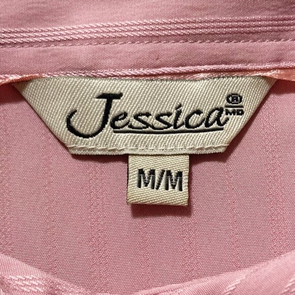 JESSICA Dusty rose pink vertical striped button-down shirt ~ MEDIUM LARGE blouse - Picture 2 of 14